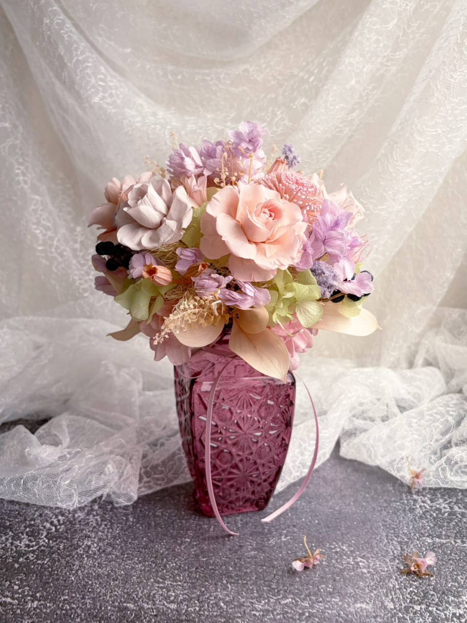 浪漫夢幻粉紫永生花-實拍圖片