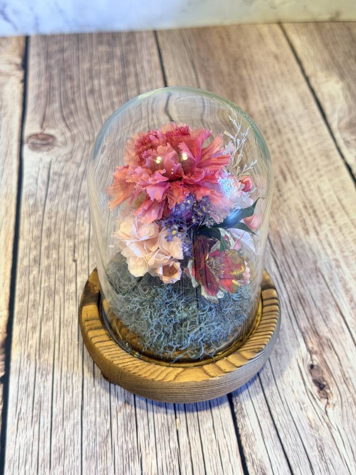 漸層康乃馨夢幻玻璃盅永生花玻璃罩-實拍圖片