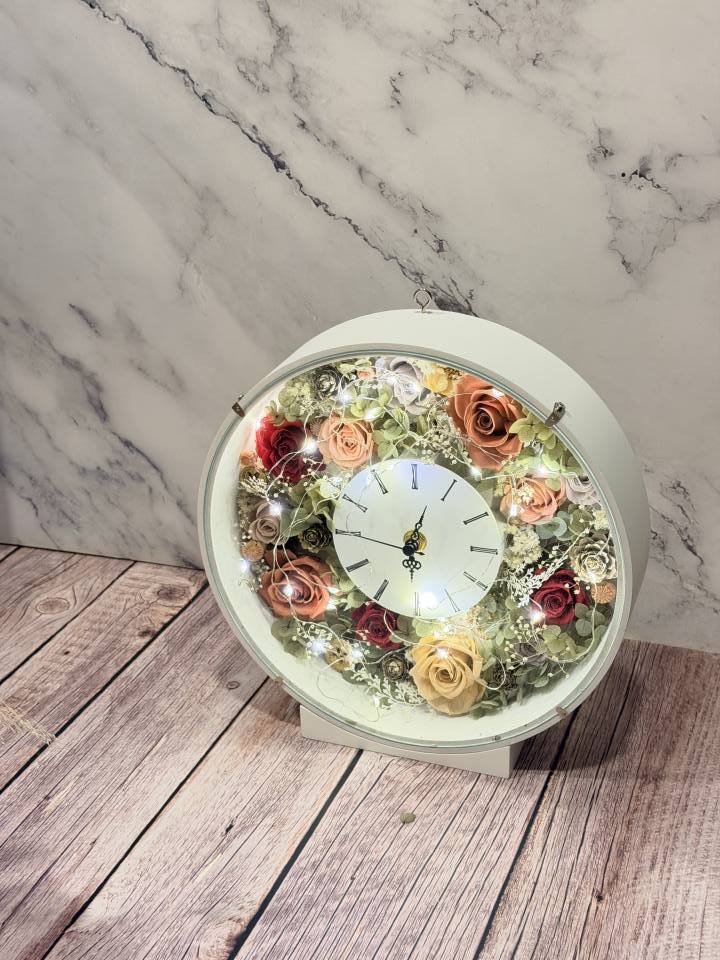 浪漫永恆永生玫瑰花花鐘禮盒 帶燈-實拍圖片