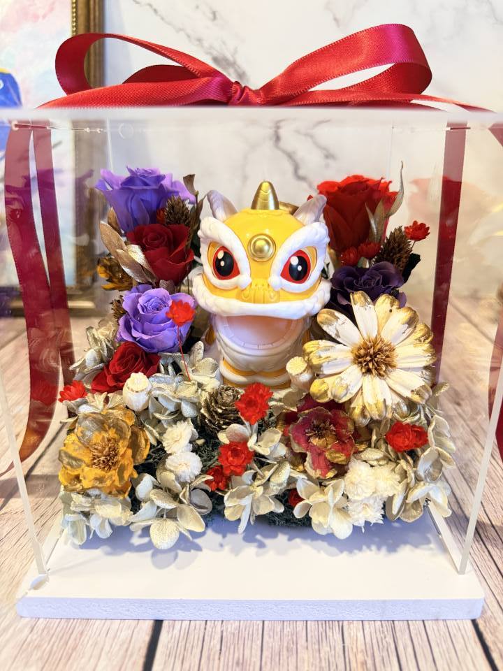 舞獅醒獅開幕花禮祥瑞大紅大紫永生花禮盒