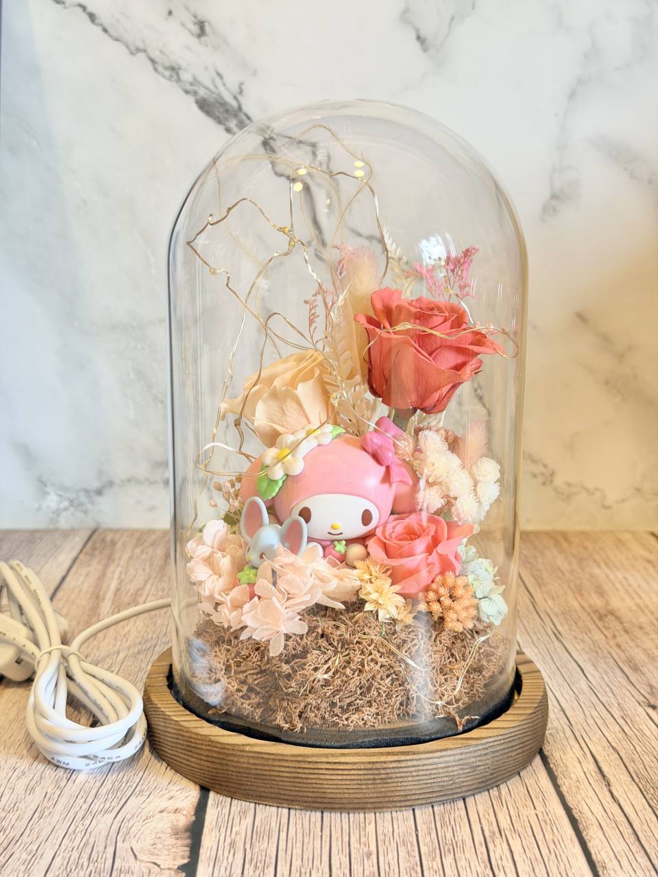 My Melody  美樂蒂夢幻玫瑰永生玻璃盅usb小夜燈