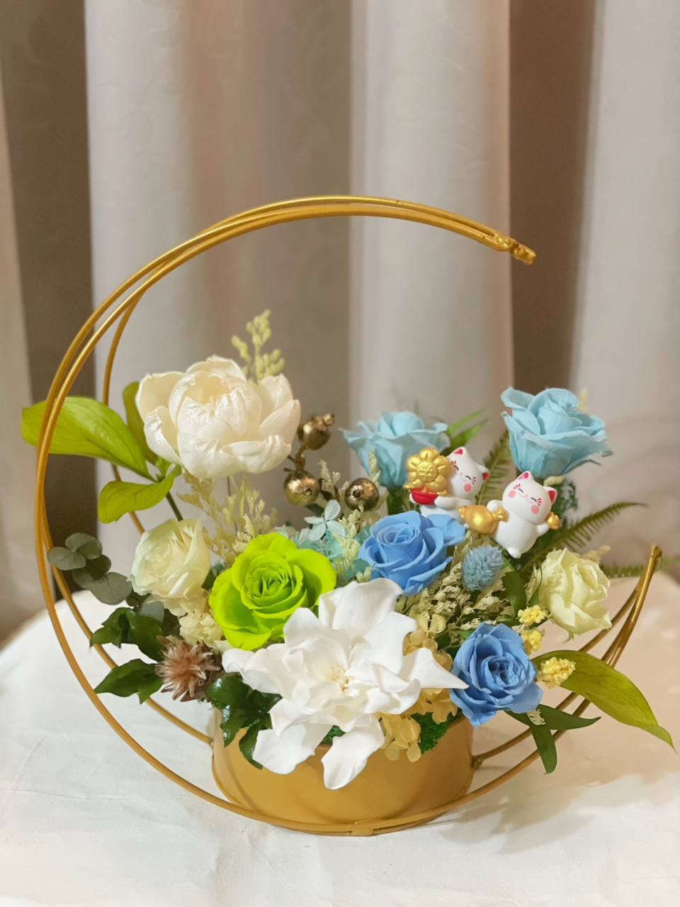 【永生花禮】藍綠色系列永生桌花/開幕花禮/升遷花禮/祝賀花禮#A-823 圖片