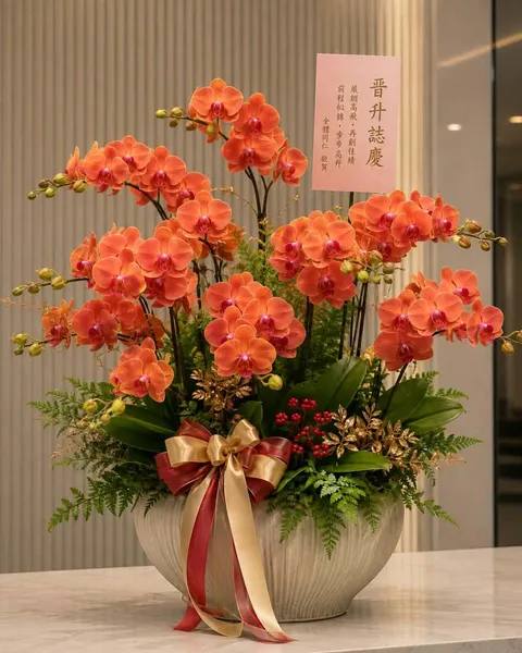 展翅高飛橘色蝴蝶蘭祝賀盆花