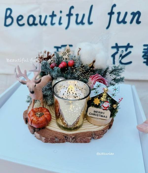 情調桌上型永生雪松裝飾蠟臺+Beautiful fun flower玩美花藝