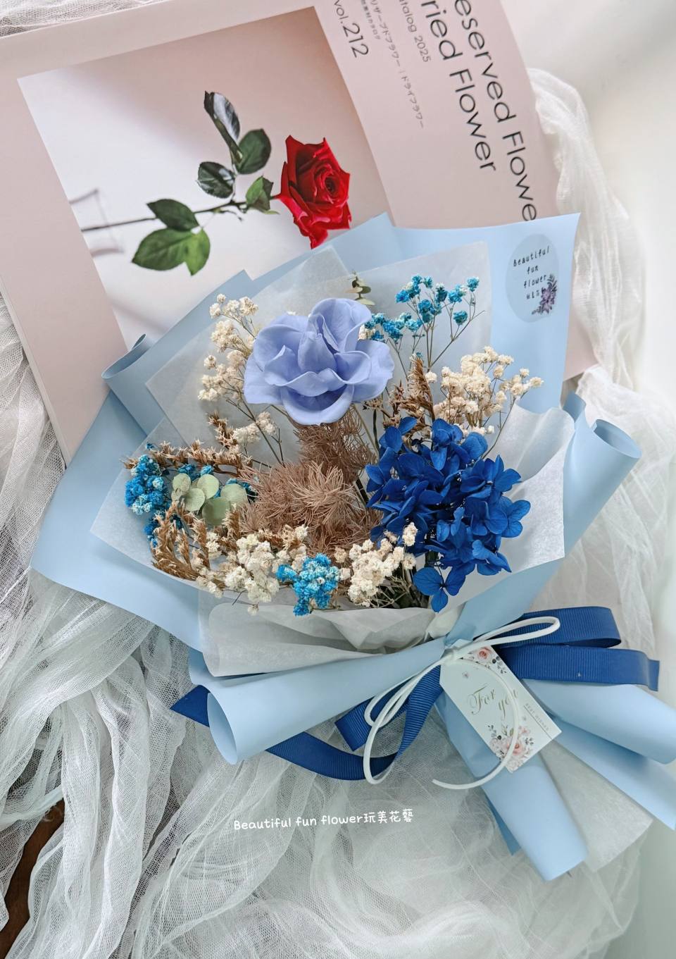 夢幻藍調永生花束-實拍圖片