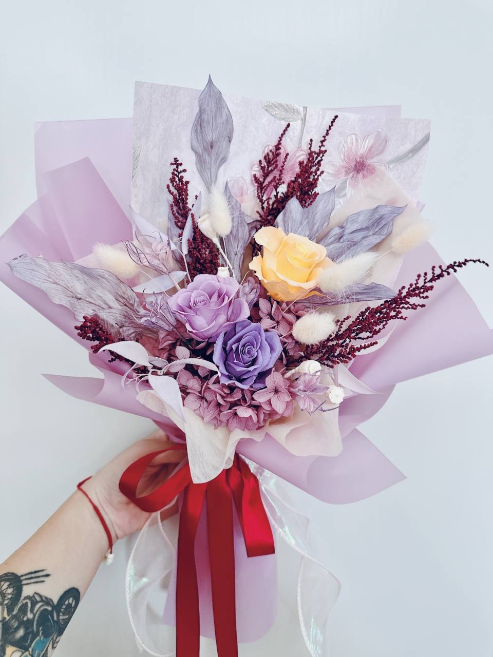 浪漫紫色系永生花花束+花痴了咪花藝工作室