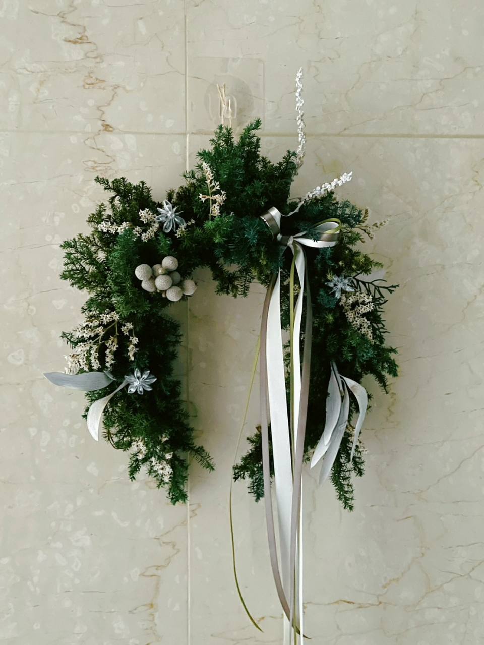 【永生聖誕圈】2025銀白植草系羽翼型聖誕圈