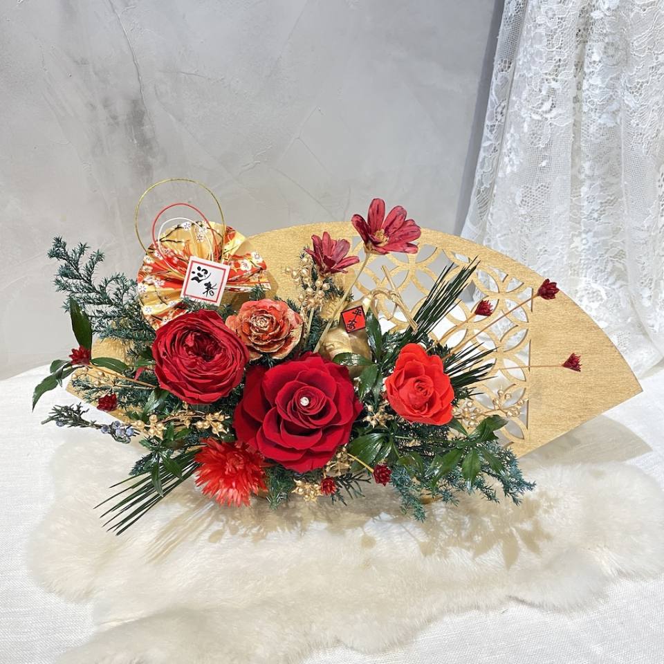 金扇迎春 年節永生花擺飾