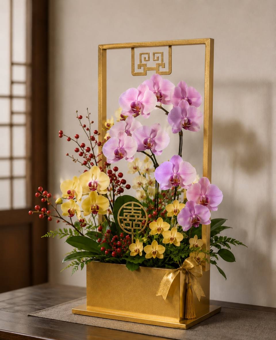 金框雙色蝴蝶蘭祝賀花禮
