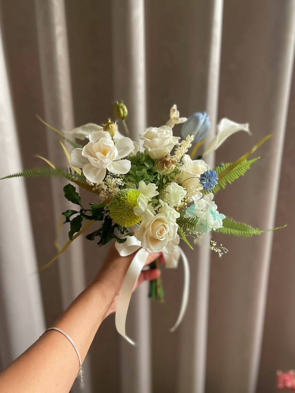 【永生花】白綠藍色系花束/永生捧花/拍照捧花/登記捧花+花訴花藝工坊